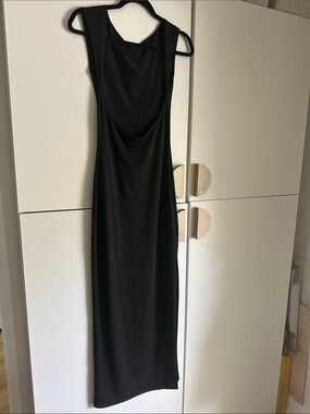 Commense Black Backless Draped Maxi Dress